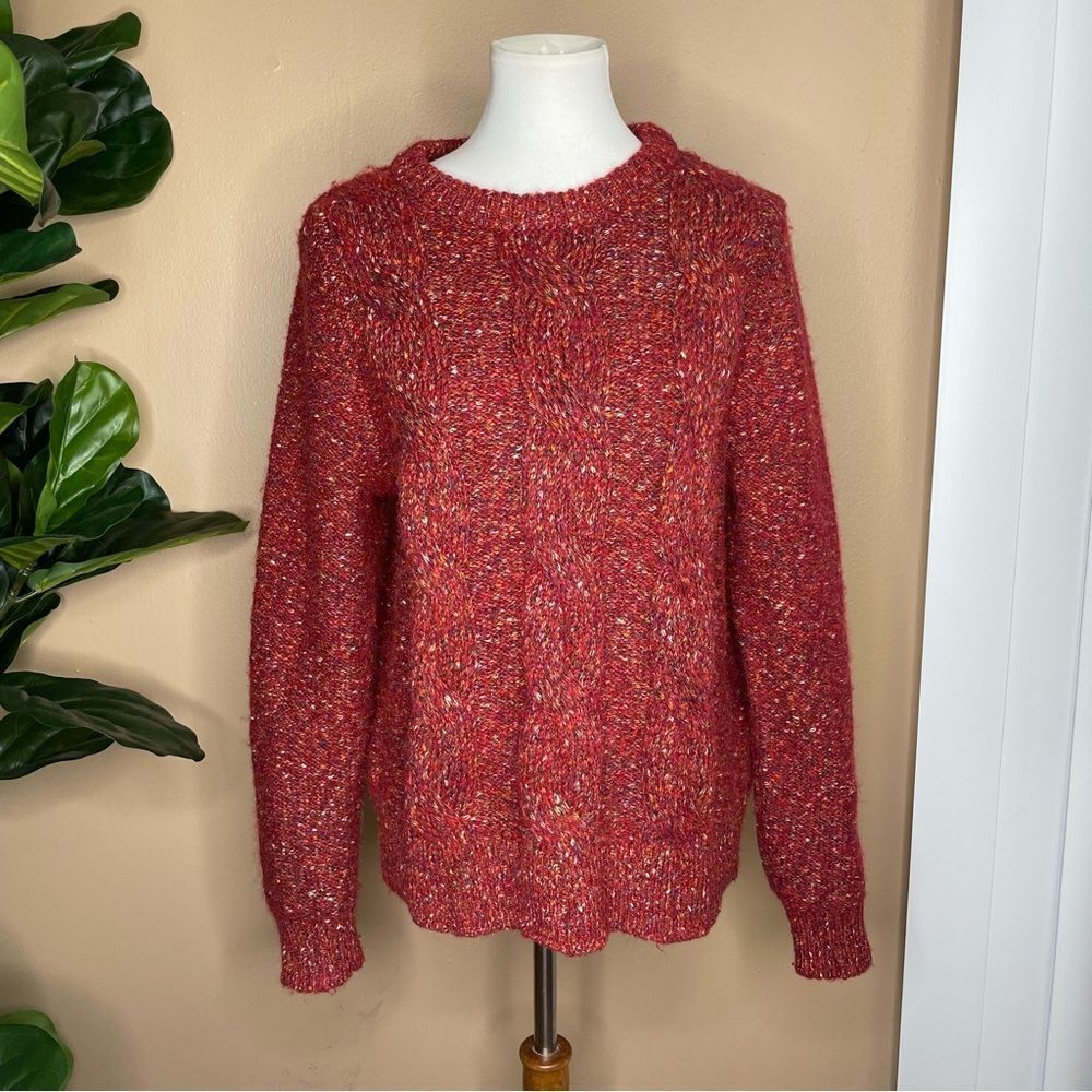 A New Day Red Speckled Cable Knit Sweater Size Medium